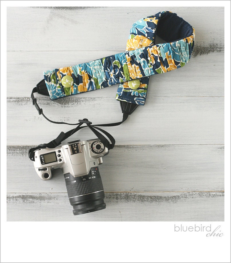 ruched camera strap cover - nautical navy floral