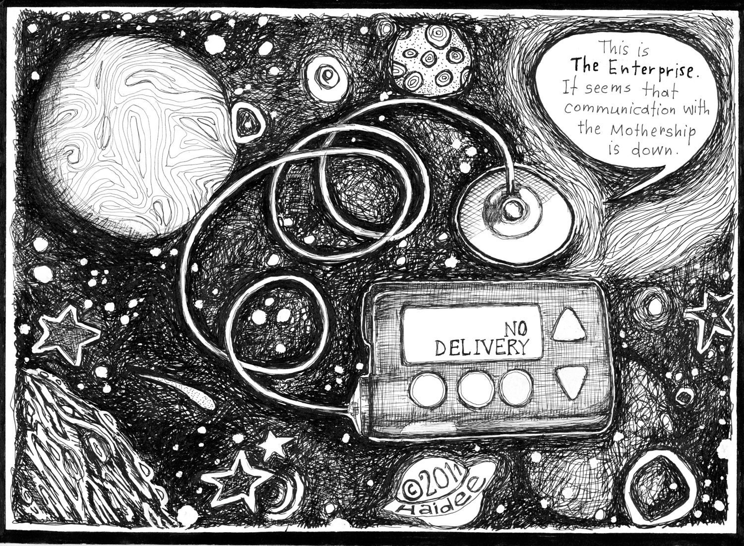 Spaceship Enterprise - Pen & Ink Illustration