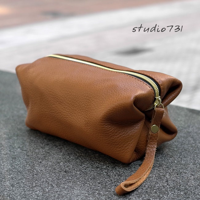 Square Shape Leather  Clutch / Pouch Bag - Tan Brown