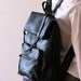 Square Shape Leather Backpack - Black