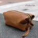 Square Shape Leather Clutch / Pouch Bag - Tan Brown
