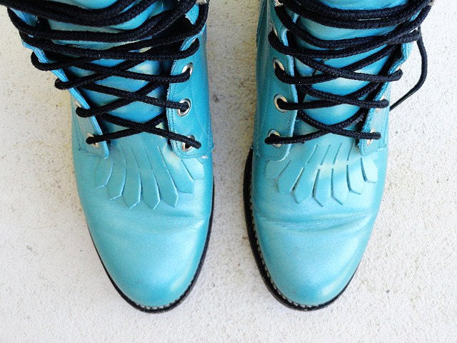 Vintage combat teal blue Dr. Marten style boots