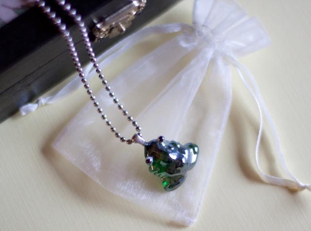 Dark Green Glass Frog Pendant Necklace by BeezusComplex