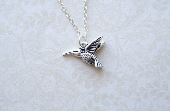 Tiny Pewter Hummingbird - On sterling silver chain - simple everyday delicate nature jewelry