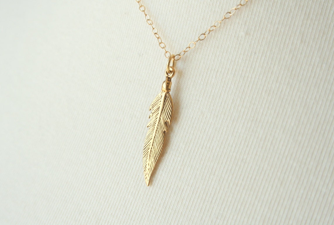 Delicate Vermeil Modern Feather - simple delicate unique jewelry- on a 14K Gold Filled Chain