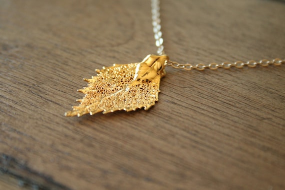 Real Gold Dipped Leaf Necklace Delicate and by TwoLittleDoves