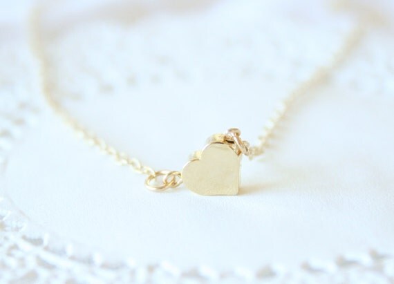 Simple Gold Heart Necklace On 14K Gold filled by TwoLittleDoves
