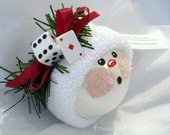 Cards or Gambling Snowman Ornament Christmas Tree Bulb - Hand Painted Glass -  Snowball face - Themed with a card and dice - Personalized