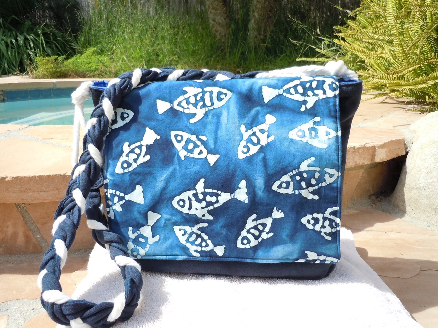 Blue Batik Fish Fabric Bag - nanioriginals