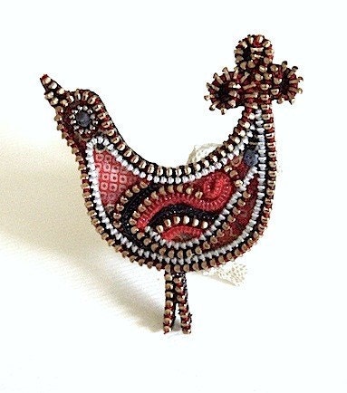 Bird Zipper Brooch Folk Art