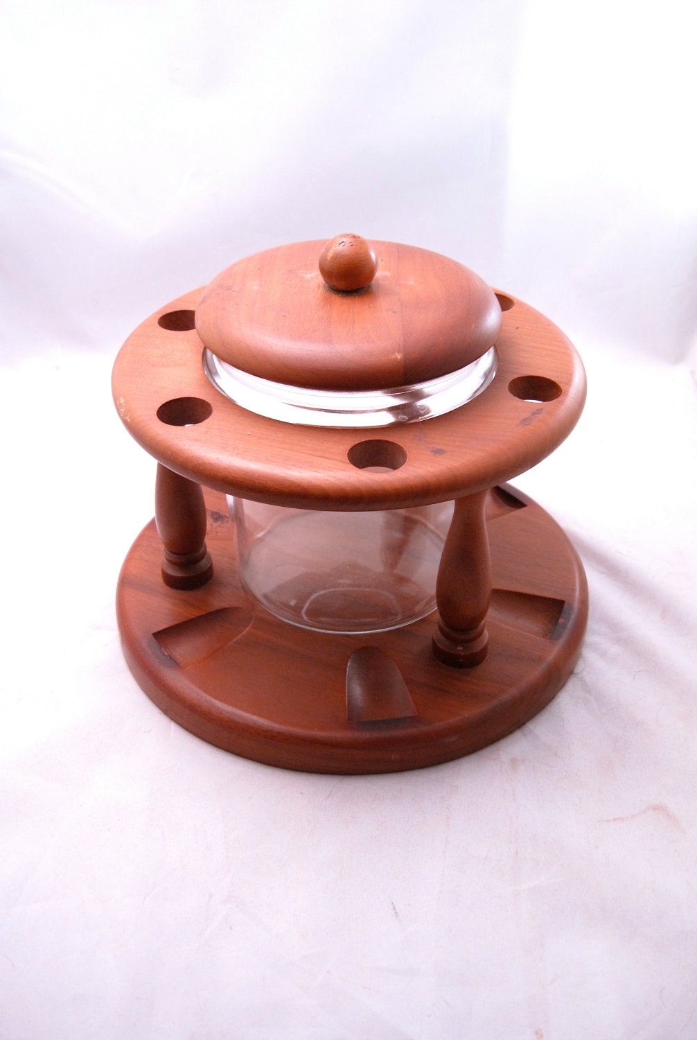 Vintage Walnut Tobacco Pipe Rack & Humidor Jar by GalloGrotte