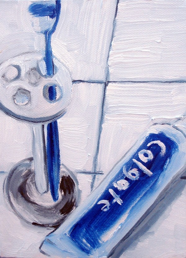 Bathroom Counter, 6x8 oil painting