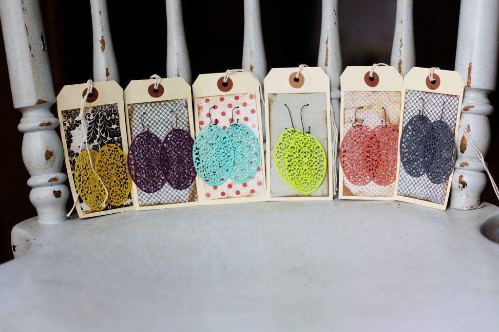 The SYLVIA - Oval Lightweight Filigree FABULOUS Earrings - CHOOSE Your Color- Bridesmaid Gift, Stocking Stuffer