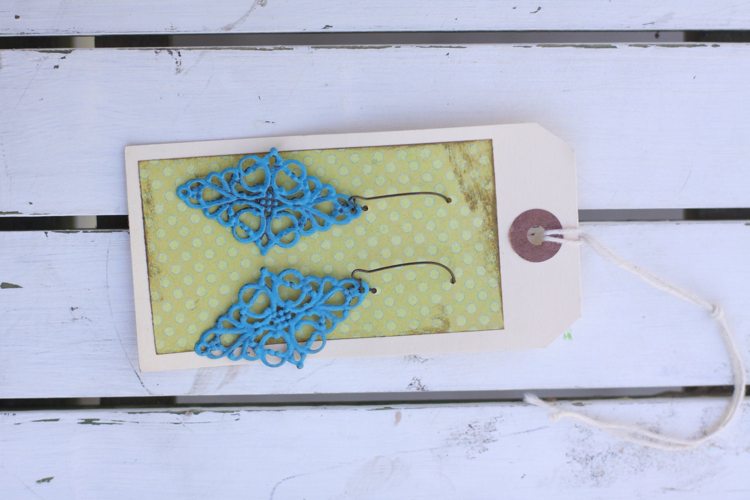 ADELINE - Bright Turquoise Filigree Diamond Earrings - Anthropologie Style- Bridesmaid Gift, Stocking Stuffer or Family Pictures