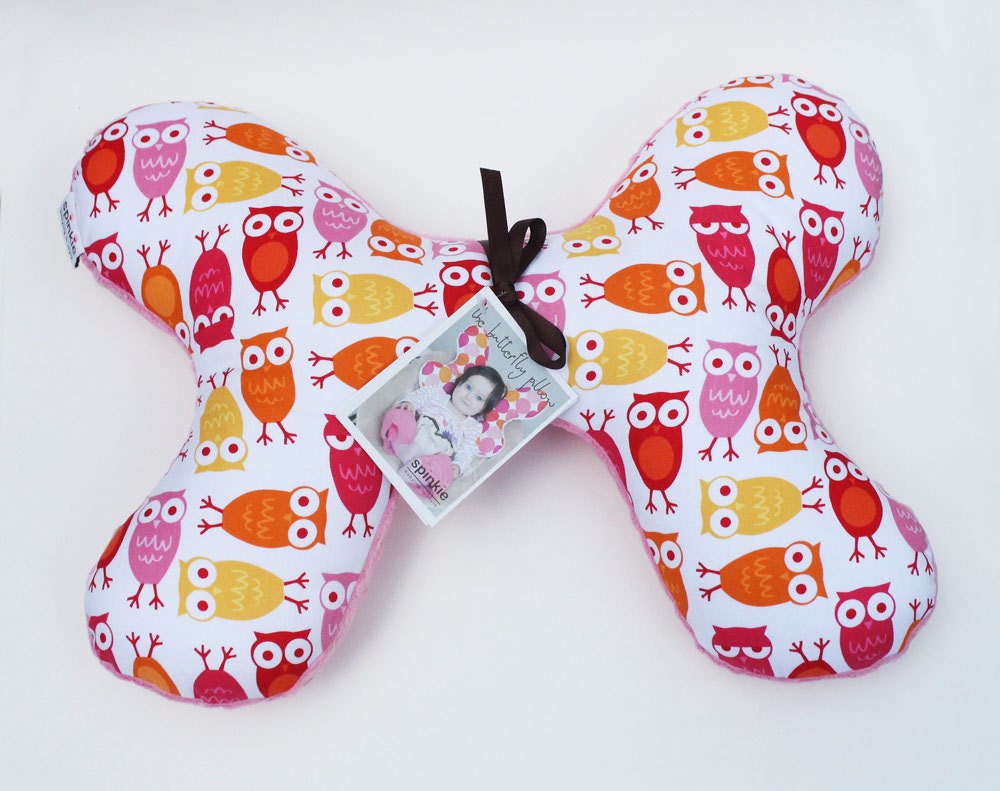 The Butterfly Pillow - Infant to Adult Head and Neck Support Pillow in Pink Owls