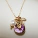 Customize Leaf Initial Orchid Necklace, Lilac Briolette, Freshwater Pearl, Monogram, Wedding, Personalized Gift, Bridesmaids, Valentines Da