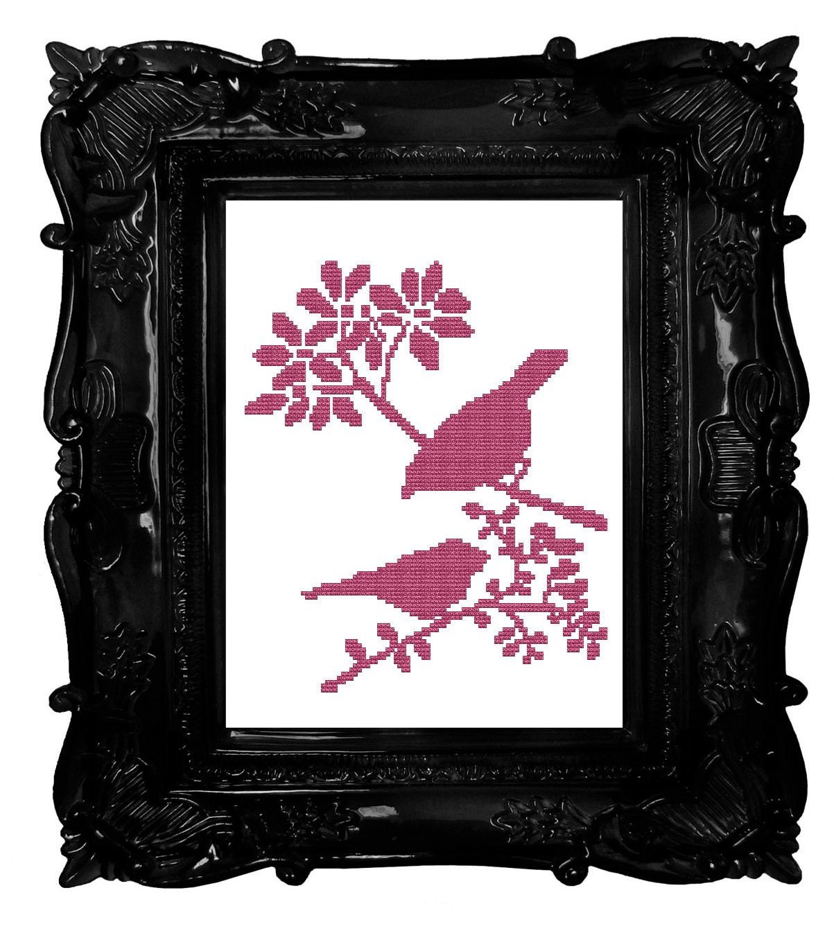 Two Little Pink Birds on flowered branches  Cross Stitch Pattern .pdf