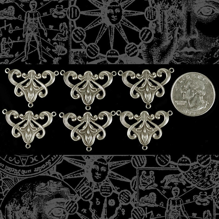 Silver Plated Brass Lily 3x Connectors, Set of Four  S:3C10