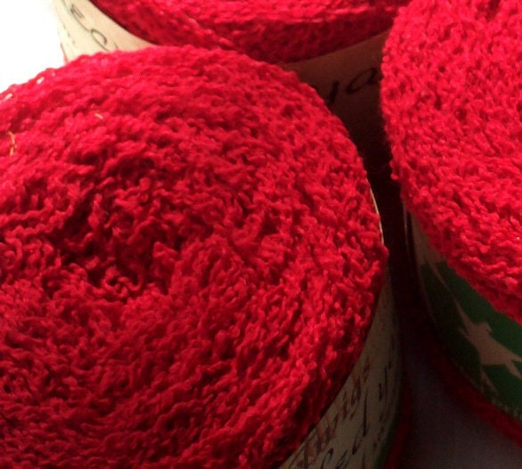 Recycled yarn - Christmas Red - 100 percent acrylic boucle -227 yds