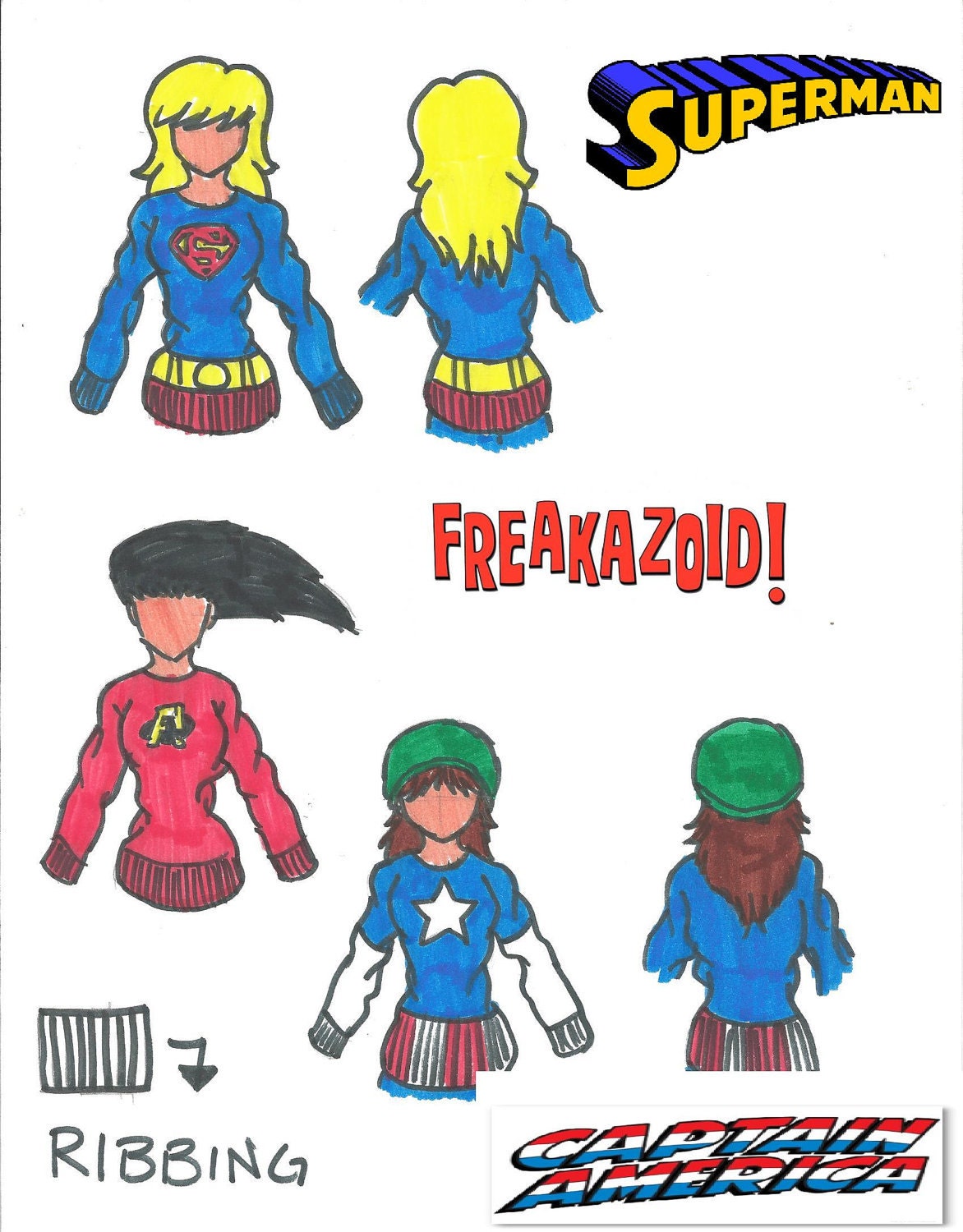 Handmade/Custom Superhero Inspired - Sweater (Spider-Man, Batman, Robin, Superman, Freakazoid, Captain America)
