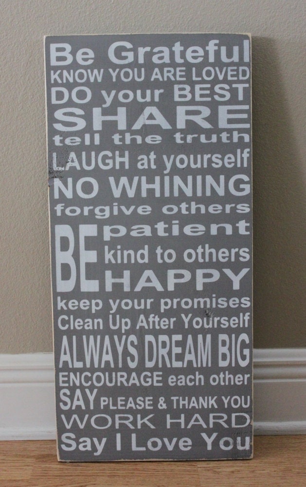 Family Rules Sign III Wood Sign - Distressed Grey and White