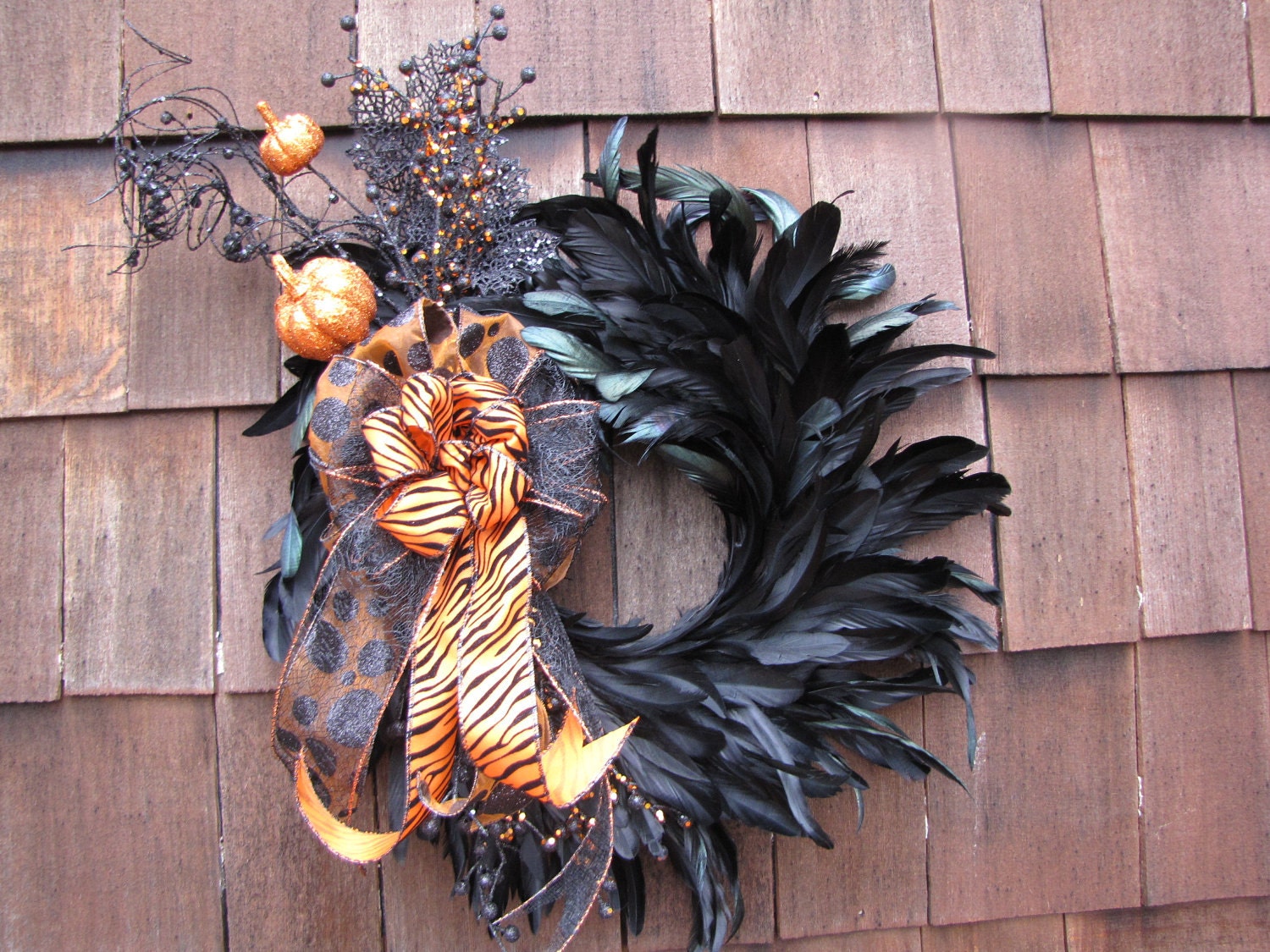Halloween Wreath - Opulent Halloween Feather Wreath