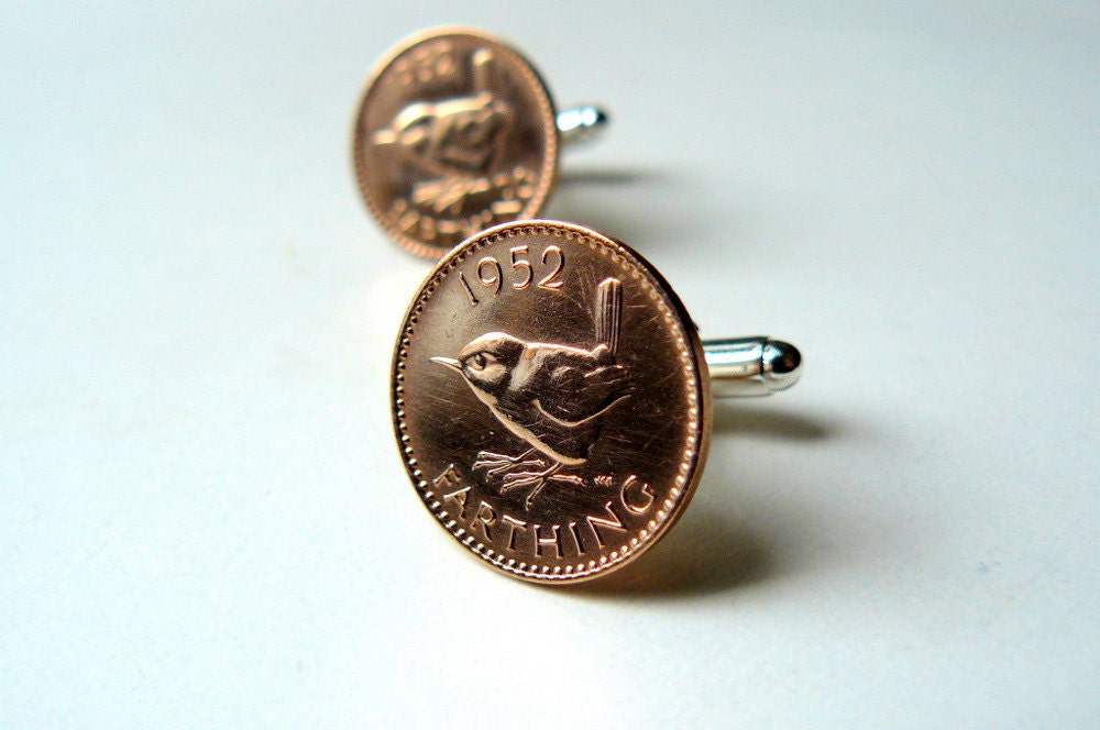 60th Birthday Cufflinks Vintage Coins 1952 Farthings Steampunk Cufflinks 60th Birthday Jewelry by pennyfarthingdesigns on Etsy