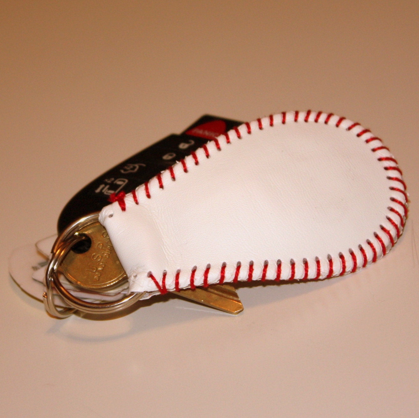 The Original Baseball Keychain - genuine leather - Metal Numbers
