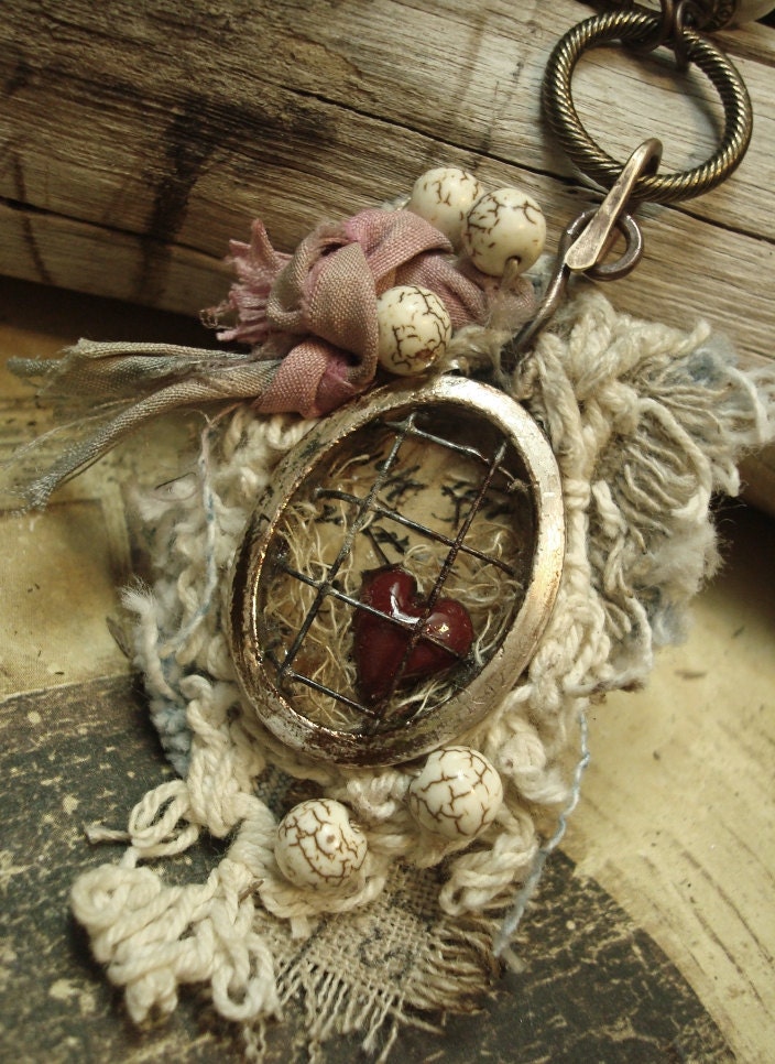 RESERVED - Tattered Rose - Mixed Media Neck Piece