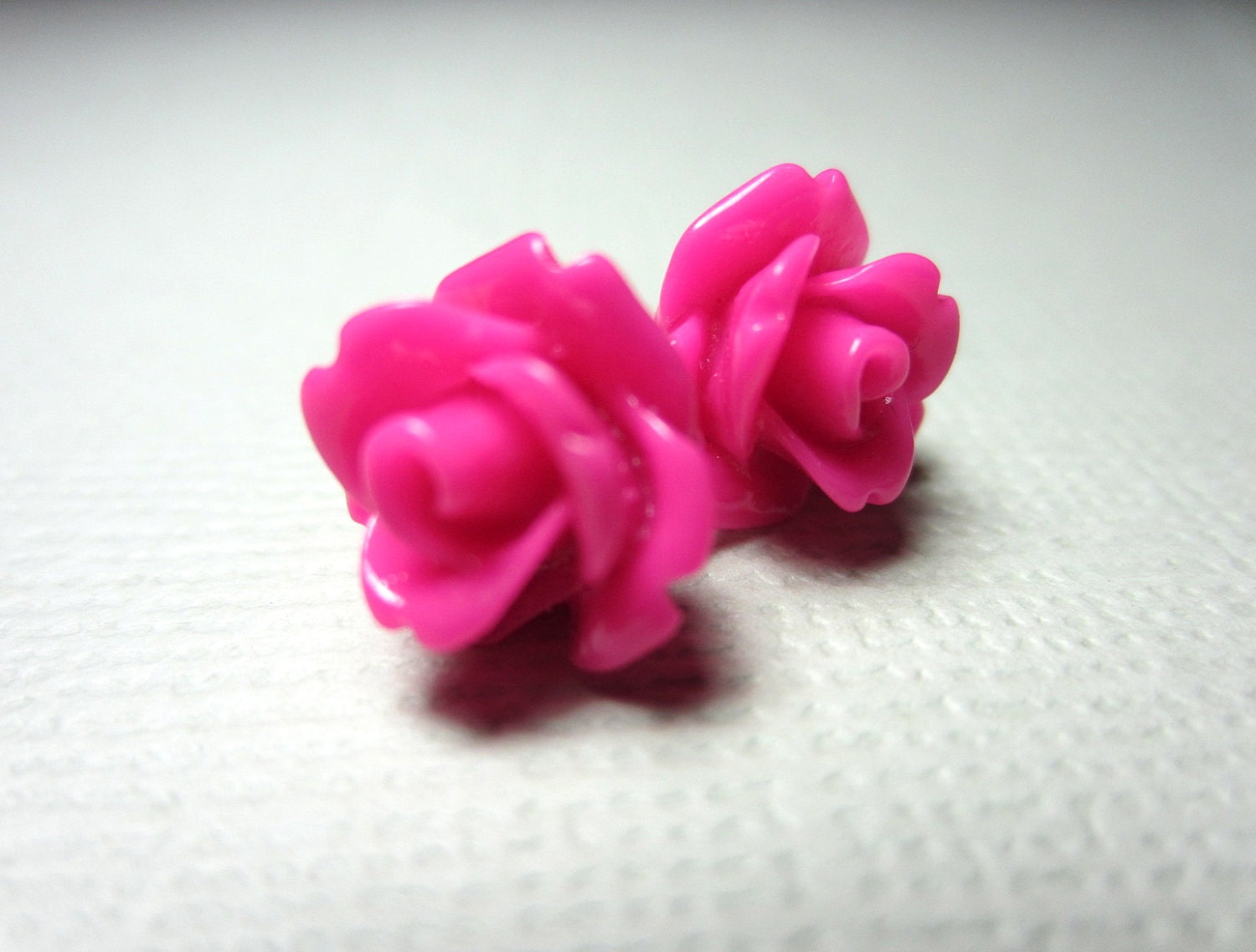 Earrings Sterling Silver Flowers Rose Fuchsia Pink Cabochon