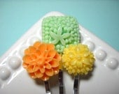 Bobby Pins Flowers Citrus Green Orange Yellow Set of 3