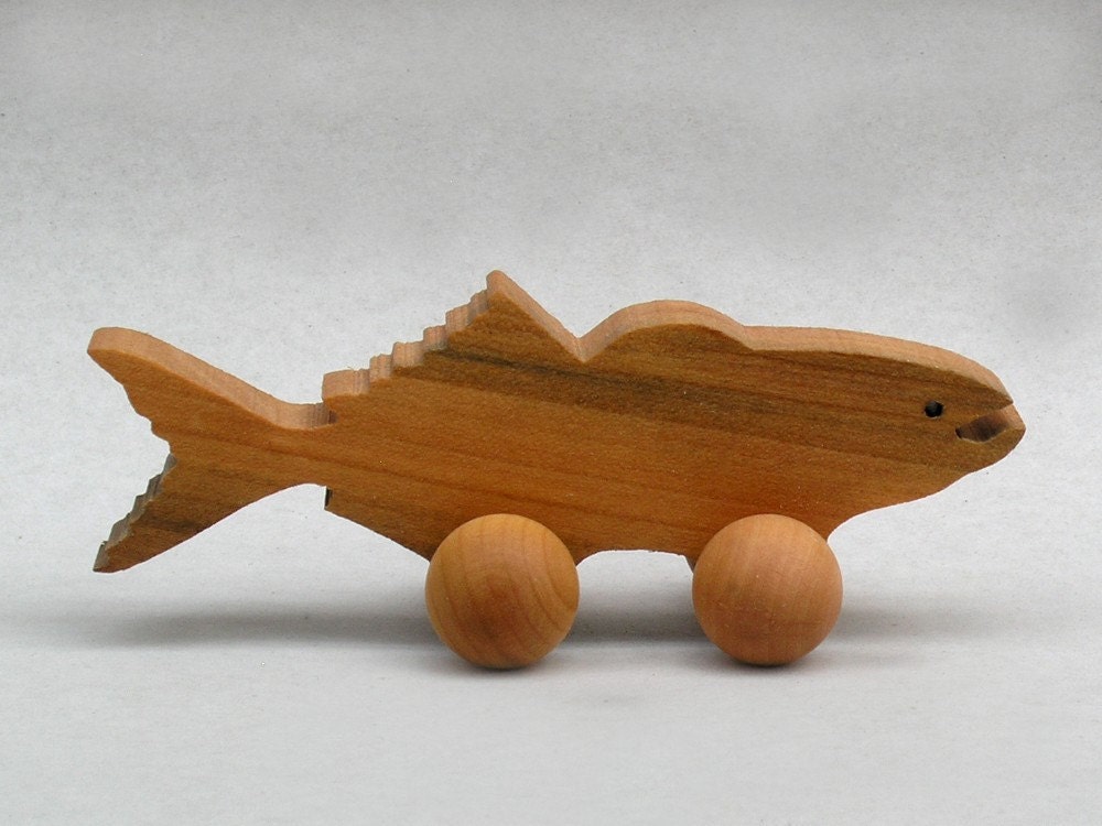 Cod Fish on Wheels Wooden Waldorf Block Animal Handmade Party Favor