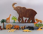 Elephant Story Box Wooden Toy African Zoo Animals Waldorf Gifts for Kids Boys Girls