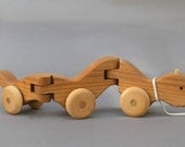 Wiggle Worm Pull Toy wooden Waldorf Animal on Wheels gift for BabiesToddlers Kids Girls  Boys