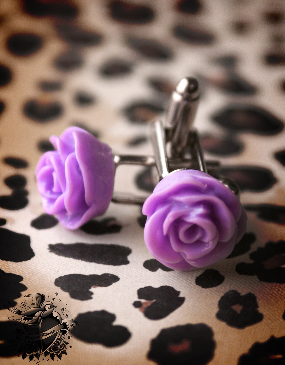 Lavendar Purple Rose Wedding Mens Cufflinks