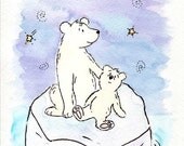 Polar Bear Nursery Art- Star Gazing Polar Bears- 8X10 Archival Print for Baby and Children