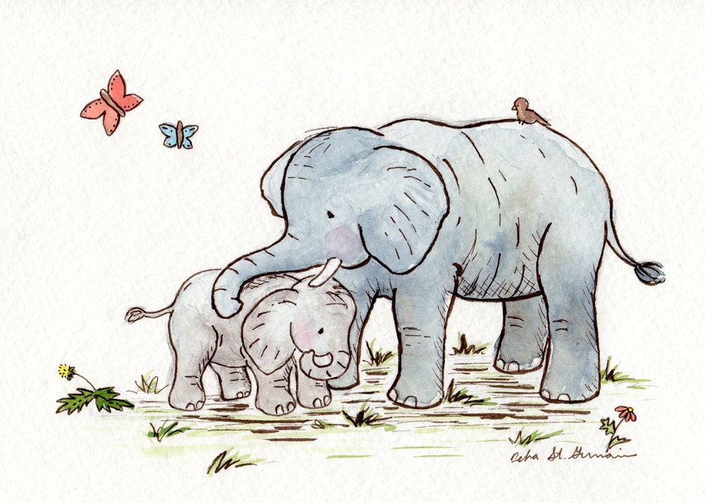 Elephant Nursery Art - 8X10 Archival PRINT for Baby and Children- Little One