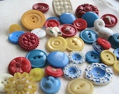 Vintage Red, White, Blue, Yellow Plastic Buttons