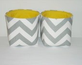 Small Fabric Baskets- Organizer Bins-  Gray and White Chevron