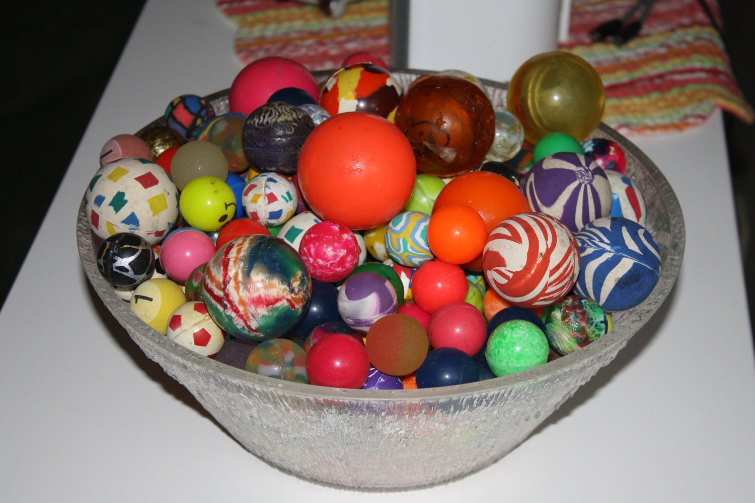 Vintage Bouncy Balls Bowl of colorful one of a kind bouncy balls large and small Retro art panton
