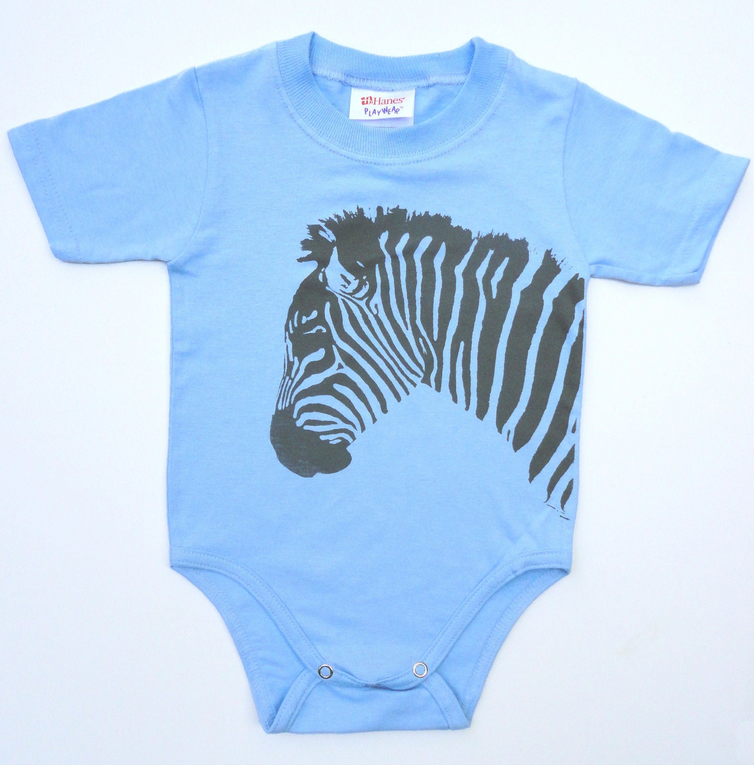 Baby clothes, Infant Onesie: Zebra print on blue- 6-12m, baby boy gift - pineapplepetekids