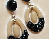 Elegant Wire Wrapped Fused Glass Hoop - Tan and Black Post Earring