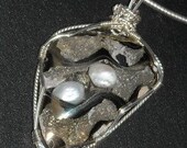 Pyritized Ammonite and Pearl Sterling Silver Pendant