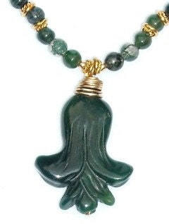 Moss Agate and Bloodstone Flower Necklace