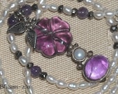 Purple Flower Necklace of Amethyst, Flourite and Freshwater Pearls