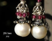 Garnet and Pearl Sterling Silver Chandelier Earrings