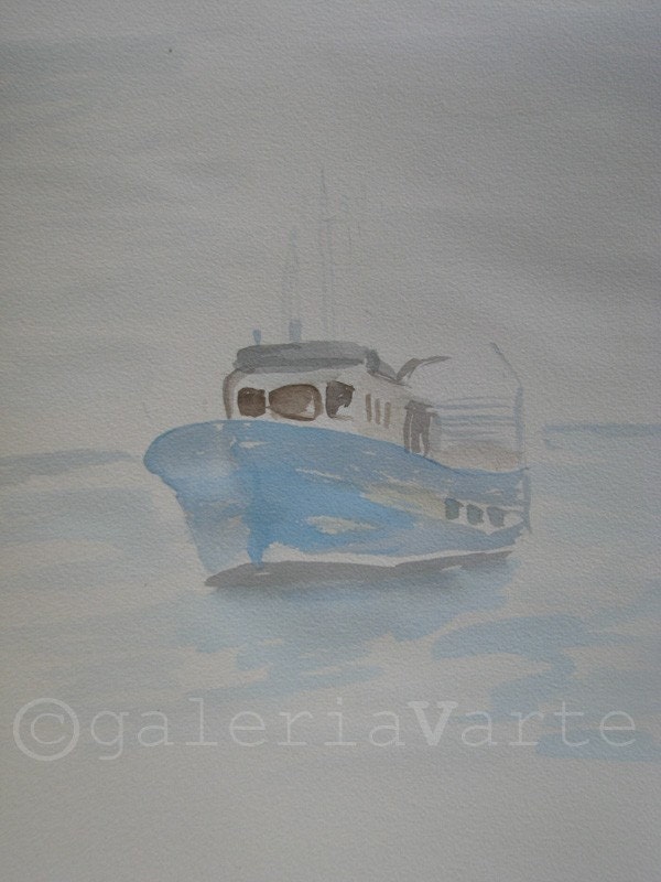 Blue boat - watercolor painting - original - europeanstreetteam