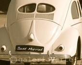 Vintage beige car photo print - Just Married - fine art photography - europeanstreetteam