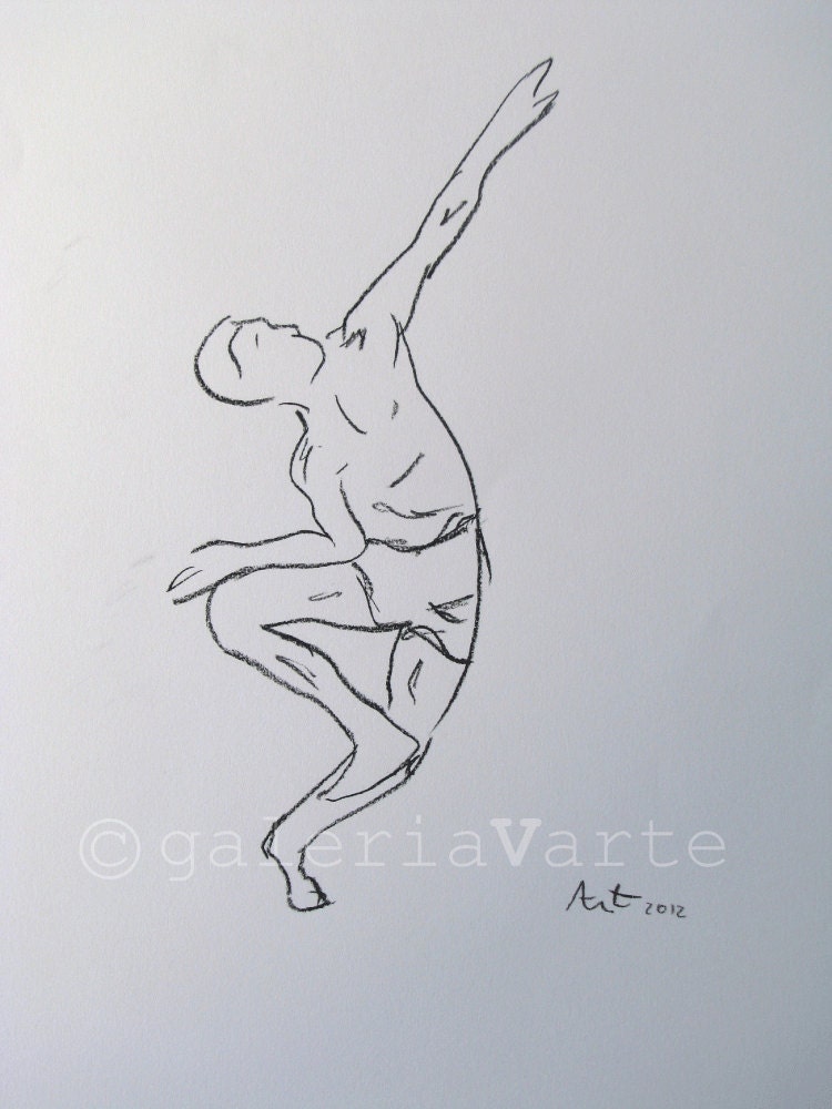 Modern dance - Original charcoal drawing - painting - europeanstreetteam