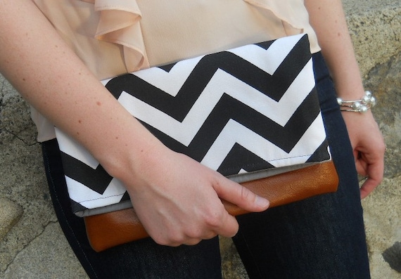 Foldover Chevron Clutch, Bag, zig zag, Purse, black and white